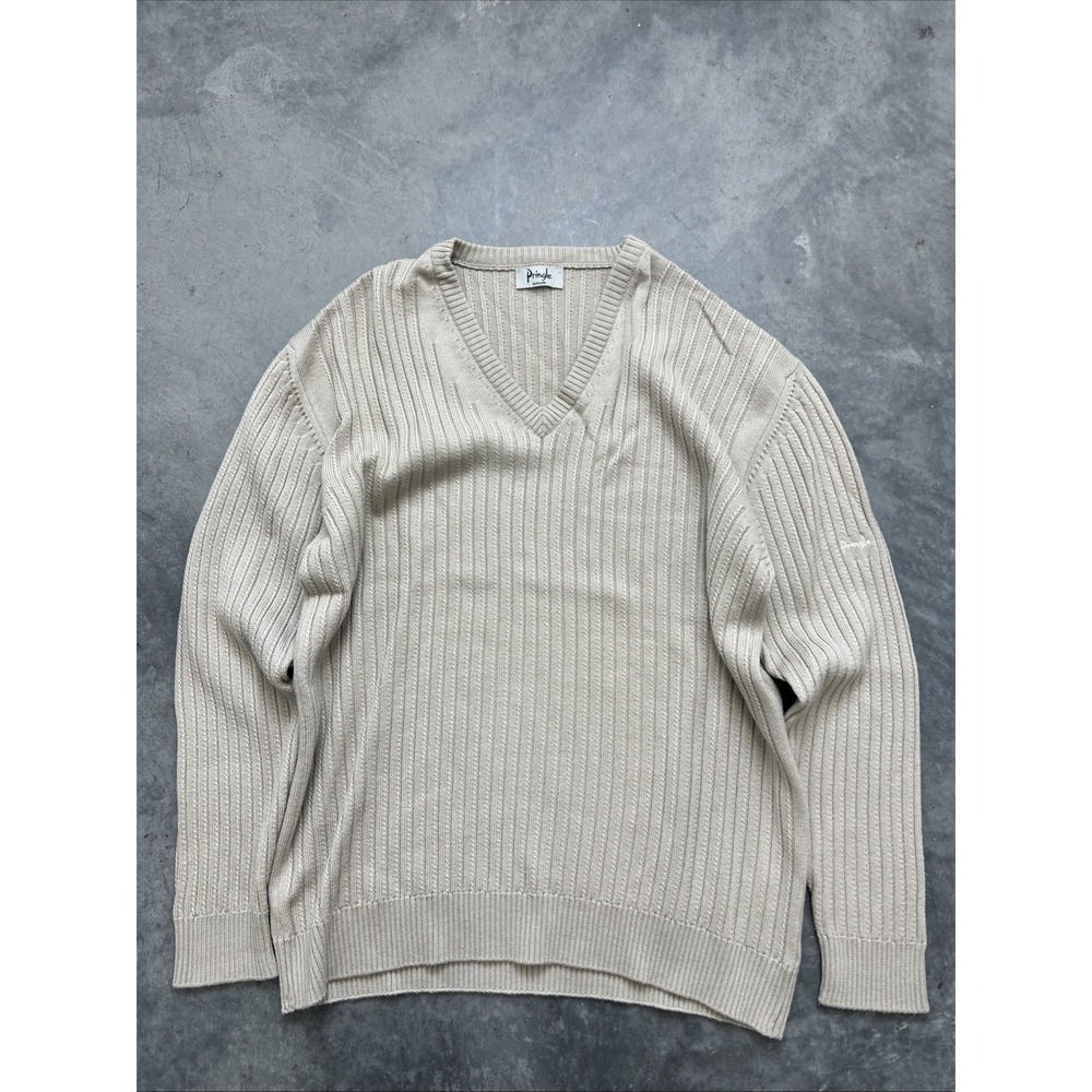 Vintage Pringle Cream Vneck Sweater Soft Scream L/XL Sku314